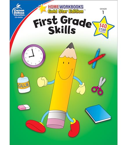 Book Cover Carson Dellosa First Grade Skills Workbookâ€•Grade 1 Reading, Addition, Subtraction, Graphing, Measuring, Phonics, Writing Skills Practice With Stickers (64 pgs) (Home Workbooks)