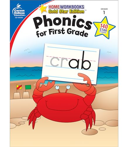 Book Cover Carson Dellosa Phonics for First Grade Workbookâ€•Writing Practice, Tracing Letters, Writing Words With Incentive Chart and Motivational Stickers (64 pgs) (Home Workbooks)
