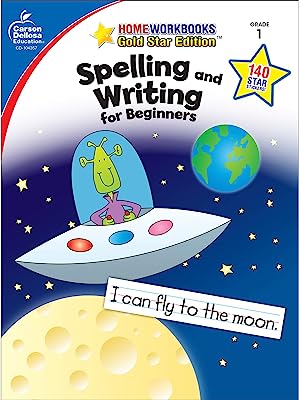 Book Cover Carson Dellosa Spelling and Writing for Beginners Workbook―Grade 1 Spelling, Sentence Structure, High-Frequency Words, Creative Writing Practice With Stickers (64 pgs) (Home Workbooks)