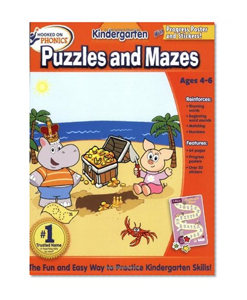 Book Cover Hooked on Phonics Kindergarten Puzzles and Mazes Workbook (Hooked on Learning)