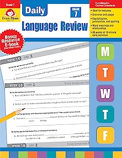 Book Cover Evan-Moor Daily Language Review, Grade 7 Actvities Homeschooling & Classroom Resource Workbook, Reproducible Worksheets, Teacher Edition, Daily Practice, Skills Assessment, Grammar, Punctuation