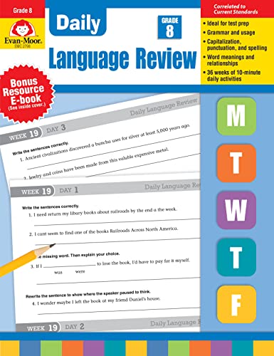 Book Cover Evan-Moor Daily Language Review, Grade 8 Activities Homeschooling & Classroom Resource Workbook, Reproducible Worksheets, Teacher Edition, Daily Practice, Skills Accessment, Grammar, Punctuation