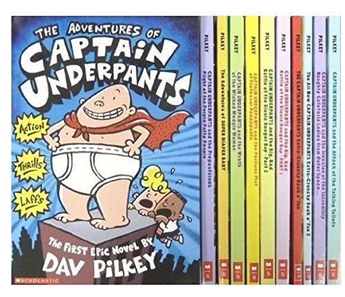 Book Cover Captain Underpants Series - Complete 11 Book Collection - Adventures of Captain Underpants, Captain Underpants and the Preposterous Plight of the Purple Potty People, Captain Underpants and the Big, Bad Battle of the Bionic Booger Boy, Part 1