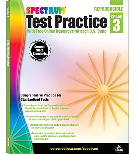 Book Cover Spectrum 3rd Grade Test Practice Workbooks, Ages 8 to 9, 3rd Grade Math, Language Arts, and Reading Comprehension for Standardized Test Practice - 160 Pages