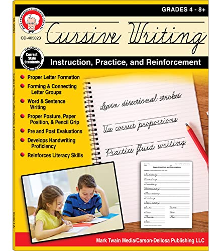 Book Cover Mark Twain Cursive Handwriting Workbook for Kids Age 8-12, Letters, Sight Words, and Sentence Writing Practice, Middle School Cursive Handwriting Practice Workbook, Classroom or Homeschool Curriculum