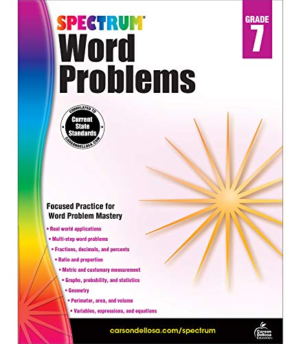 Book Cover Spectrum Grade 7 Math Word Problems Workbookâ€”7th Grade State Standards for Geometry, Percents and Statistics, Perimeter, Area and Volume for Classroom or Homeschool (128 pgs)