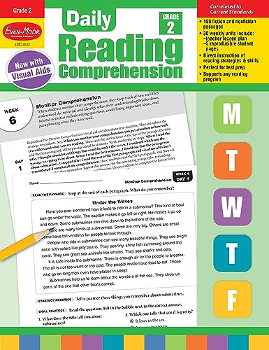 Book Cover Evan-Moor Daily Reading Comprehension, Grade 2 - Homeschooling & Classroom Resource Workbook, Reproducible Worksheets, Teaching Edition, Fiction and Nonfiction, Lesson Plans, Test Prep