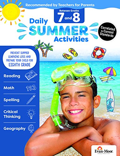 Book Cover Evan-Moor Daily Summer Activities, Between 7th Grade and 8th Grade Activity Book; Summer Learning Workbook Exercises