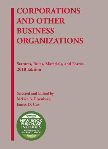 Book Cover Corporations and Other Business Organizations, Statutes, Rules, Materials and Forms, 2018 (Selected Statutes)