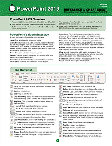 Book Cover PowerPoint 2019 Reference and Cheat Sheet: The unofficial cheat sheet reference for Microsoft PowerPoint 2019