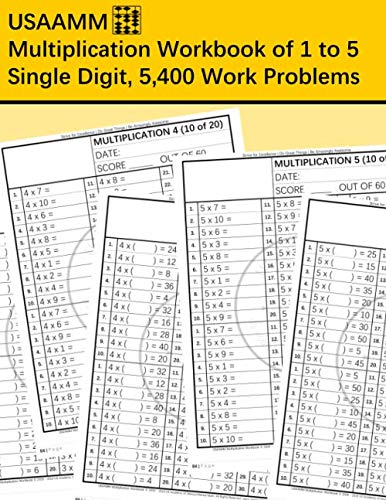 Book Cover USAAMM Multiplication Workbook, 1 to 5, Single Digit, 5,400 Work Problems