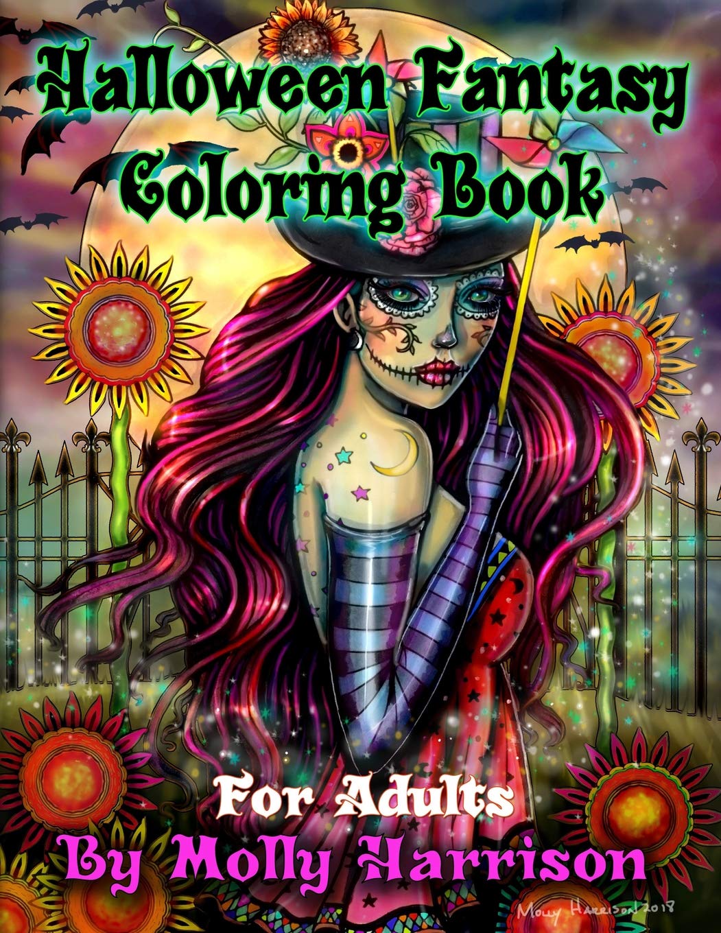Book Cover Halloween Fantasy Coloring Book For Adults: Featuring 26 Halloween Illustrations, Witches, Vampires, Autumn Fairies, and More!