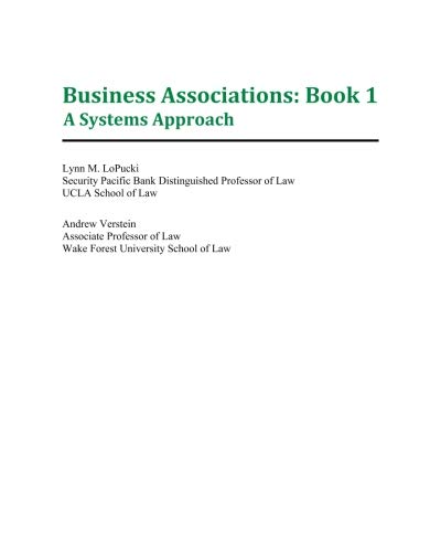 Book Cover Business Associations: Book 1: A Systems Approach (Volume 1)