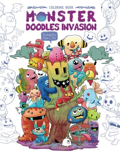 Book Cover Monster Doodles Invasion: A Cute Coloring Book for Adults and Kids (Coloring Gifts for Women, Boys and Girls)