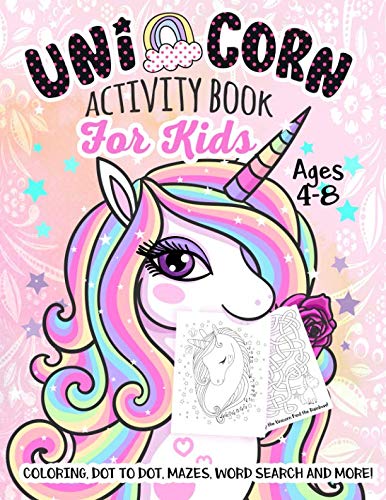Book Cover Unicorn Activity Book for Kids Ages 4-8: A Fun Kid Workbook Game For Learning, Coloring, Dot To Dot, Mazes, Word Search and More!