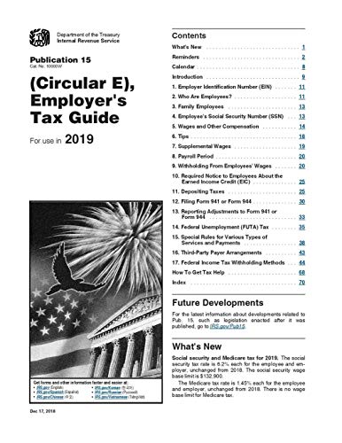 Book Cover Employer's Tax Guide: Publication 15 (Circular E): For use in 2019