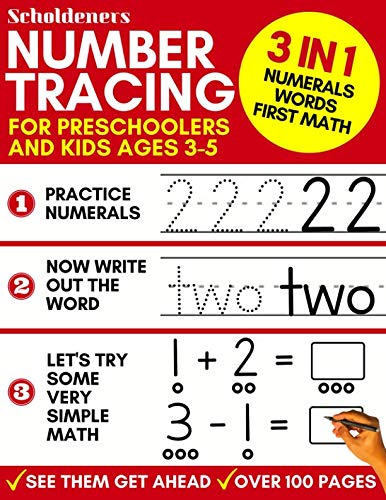Book Cover Number Tracing for Preschoolers and Kids Ages 3-5: 3-In-1 Book to Master Numerals, Words and First Math (Trace Numbers Practice Workbook for Pre K, K)