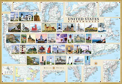 United States Lighthouses Map - Laminated Poster