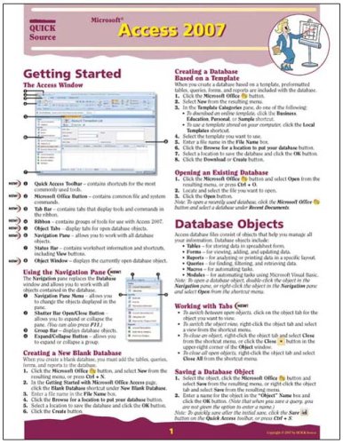 Book Cover Microsoft Access 2007 Quick Source Reference Guide