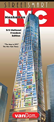 Book Cover StreetSmart NYC Map 9/11 Edition by VanDam -- Laminated City Street Map of Manhattan, New York, in 9/11 National Freedom Edition - Folding pocket size ... walks, ferry and subway map; 2020 Edition