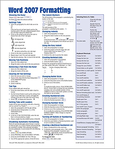 Book Cover Microsoft Word 2007 Formatting Quick Reference Guide (Cheat Sheet of Instructions, Tips & Shortcuts - Laminated Card)