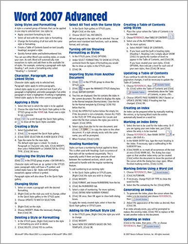 Book Cover Microsoft Word 2007 Advanced Quick Reference Guide (Cheat Sheet of Instructions, Tips & Shortcuts - Laminated Card)
