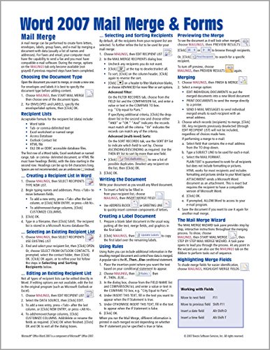 Book Cover Microsoft Word 2007 Mail Merge & Forms Quick Reference Guide (Cheat Sheet of Instructions, Tips & Shortcuts - Laminated Card)