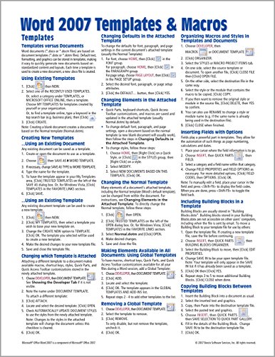 Book Cover Microsoft Word 2007 Templates & Macros Quick Reference Guide (Cheat Sheet of Instructions, Tips & Shortcuts - Laminated Card)