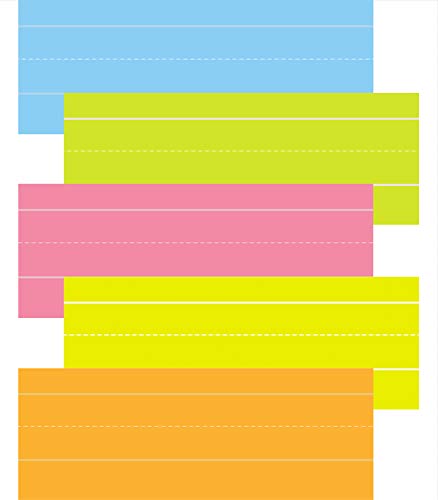 Book Cover Carson Dellosa Word Writing Strips—Double-Sided, Lined, Pink, Orange, Yellow, Green, Blue, White Neon Blank Word Cards for Writing Practice (8 inches x 3 inches)