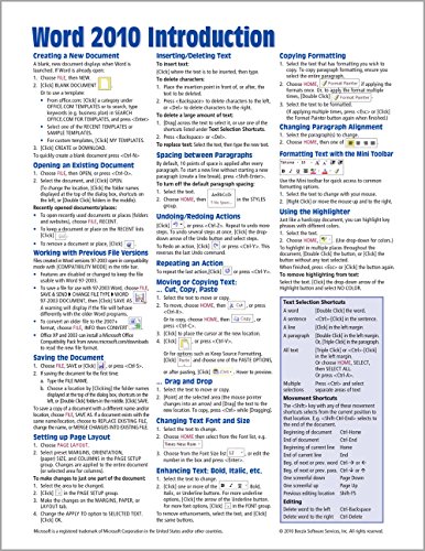 Microsoft Word 2010 Introduction Quick Reference Guide (Cheat Sheet of Instructions, Tips & Shortcuts - Laminated Card)