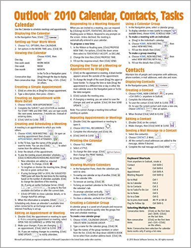 Book Cover Microsoft Outlook 2010 Calendar, Contacts, Tasks Quick Reference Guide (Cheat Sheet of Instructions, Tips & Shortcuts - Laminated Card)