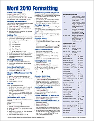 Book Cover Microsoft Word 2010 Formatting Quick Reference Guide (Cheat Sheet of Instructions, Tips & Shortcuts - Laminated Card)