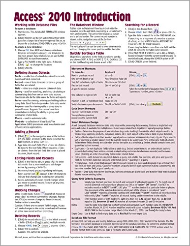 Book Cover Microsoft Access 2010 Introduction Quick Reference Guide (Cheat Sheet of Instructions, Tips & Shortcuts - Laminated Card)