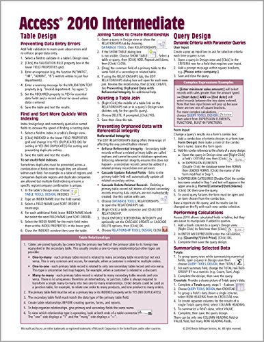 Book Cover Microsoft Access 2010 Intermediate Quick Reference Guide (Cheat Sheet of Instructions, Tips & Shortcuts - Laminated Card)