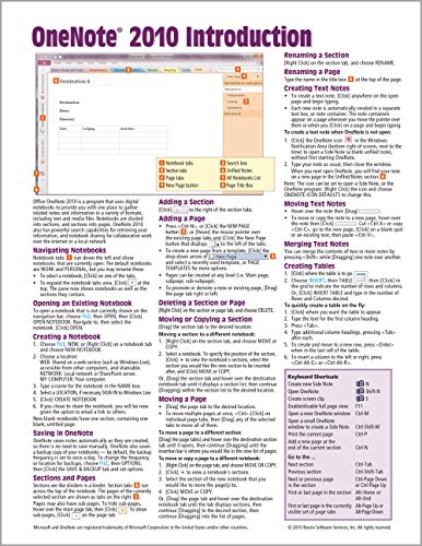 Book Cover OneNote 2010 Introduction Quick Reference Guide (Cheat Sheet of Instructions, Tips & Shortcuts - Laminated Card)
