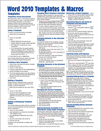 Book Cover Microsoft Word 2010 Templates & Macros Quick Reference Guide (Cheat Sheet of Instructions, Tips & Shortcuts - Laminated Card)