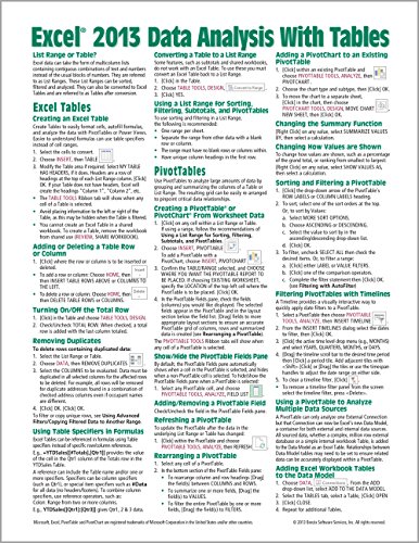 Microsoft Excel 2013 Data Analysis with Tables Quick Reference Guide (Cheat Sheet of Instructions, Tips & Shortcuts - Laminated Card)