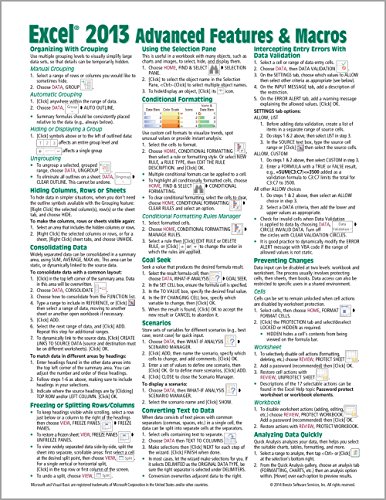 Microsoft Excel 2013 Advanced & Macros Quick Reference Guide (Cheat Sheet of Instructions, Tips & Shortcuts - Laminated Card)