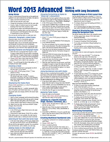 Book Cover Microsoft Word 2013 Advanced Quick Reference: Styles & Long Documents (Cheat Sheet of Instructions, Tips & Shortcuts - Laminated Card)