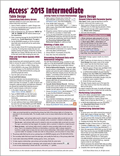 Book Cover Microsoft Access 2013 Intermediate Quick Reference Guide (Cheat Sheet of Instructions, Tips & Shortcuts - Laminated Card)