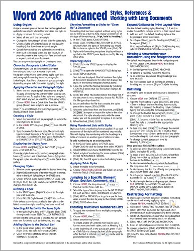 Book Cover Microsoft Word 2016 Advanced Quick Reference Guide - Windows Version (Cheat Sheet of Instructions, Tips & Shortcuts - Laminated Card)