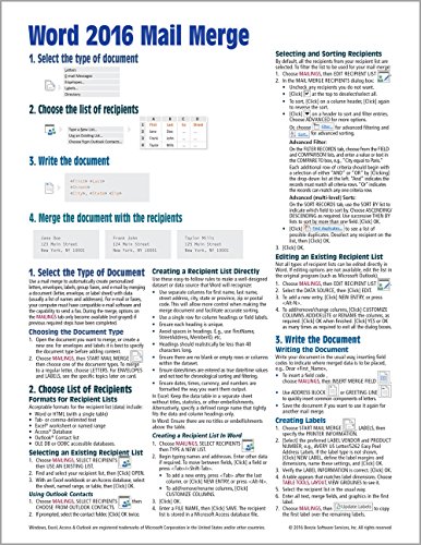 Book Cover Microsoft Word 2016 Mail Merge Quick Reference Guide - Windows Version (Cheat Sheet of Instructions, Tips & Shortcuts - Laminated Card)