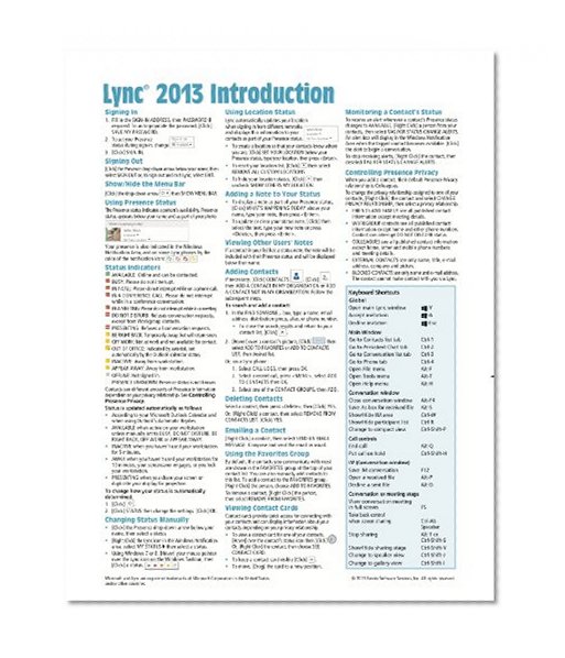 Microsoft Lync 2013 Introduction Quick Reference Guide (Cheat Sheet of Instructions, Tips & Shortcuts - Laminated Card)