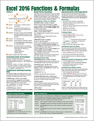 Book Cover Microsoft Excel 2016 Functions & Formulas Quick Reference Card - Windows Version (4-page Cheat Sheet focusing on examples and context for ... functions and formulas - Laminated Guide)