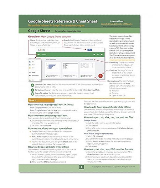 Book Cover Google Sheets Reference and Cheat Sheet: The unofficial cheat sheet reference for Google's free online spreadsheet application