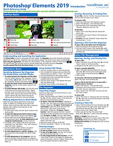 Book Cover Adobe Photoshop Elements 2019 Introduction Quick Reference Training Tutorial Guide (Cheat Sheet of Instructions, Tips & Shortcuts - Laminated Card)