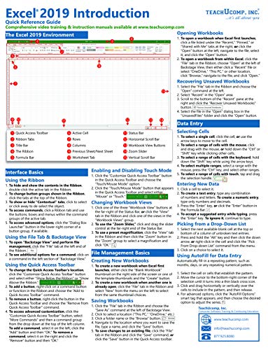 Book Cover Microsoft Excel 2019 Introduction Quick Reference Training Guide (Cheat Sheet of Instructions, Tutorial, Tips & Shortcuts - Laminated Card)