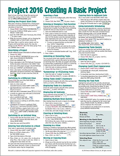 Book Cover Microsoft Project 2016 Quick Reference Guide Creating a Basic Project - Windows Version (Cheat Sheet of Instructions, Tips & Shortcuts - Laminated Card)