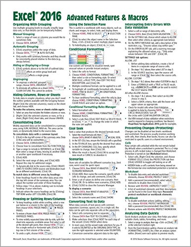Book Cover Microsoft Excel 2016 Advanced & Macros Quick Reference Guide - Windows Version (Cheat Sheet of Instructions, Tips & Shortcuts - Laminated Card)