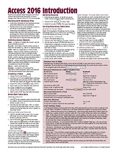 Book Cover Microsoft Access 2016 Introduction Quick Reference Guide - Windows Version (Cheat Sheet of Instructions, Tips & Shortcuts - Laminated Card)